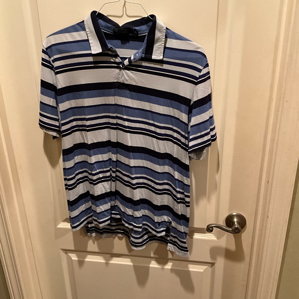 Ralph Lauren Men's Polo - Navy and Light Blue Stripes